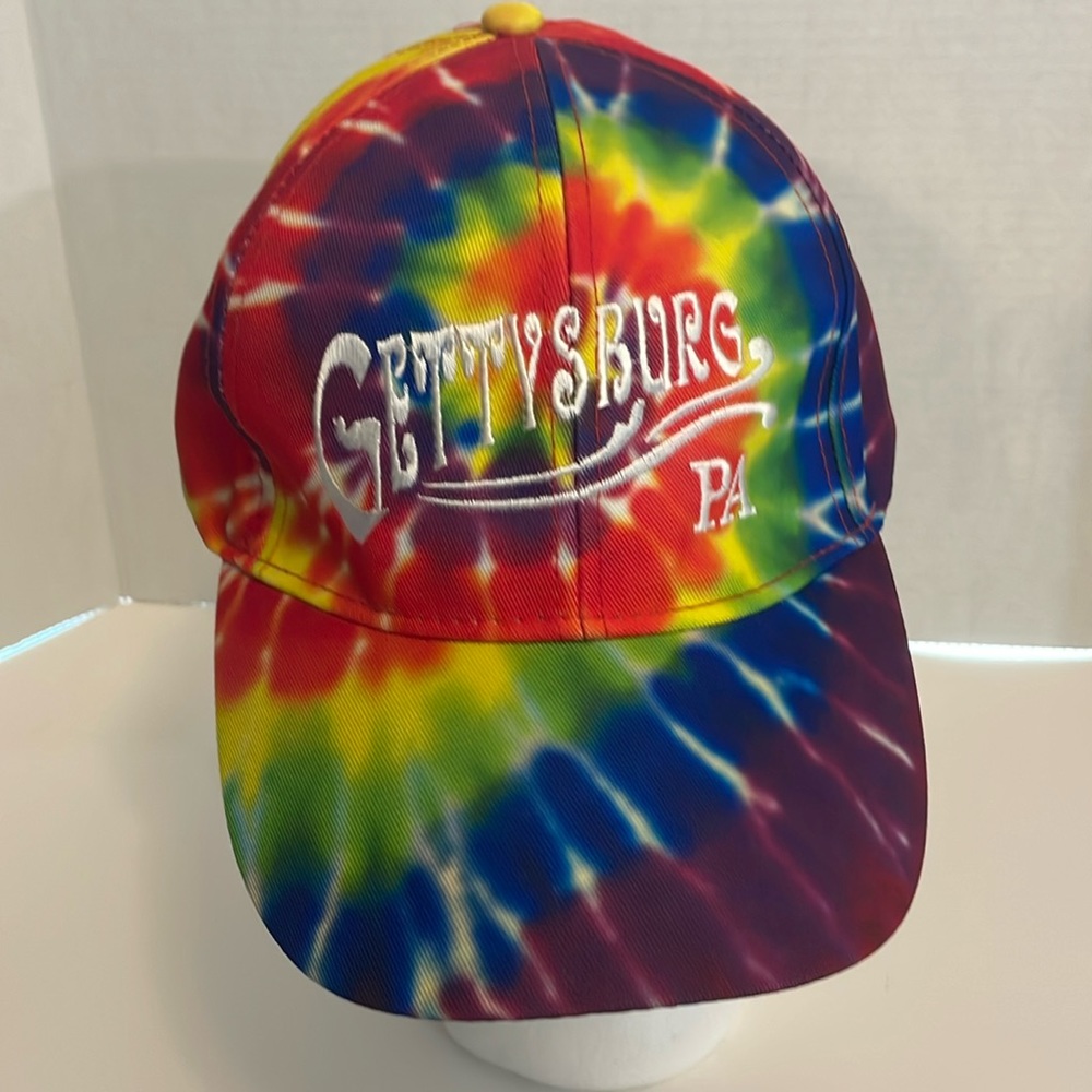 Gettysburg PA embroidered Baseball Hat cap Tie Dye Bright Rainbow Spiral NWT